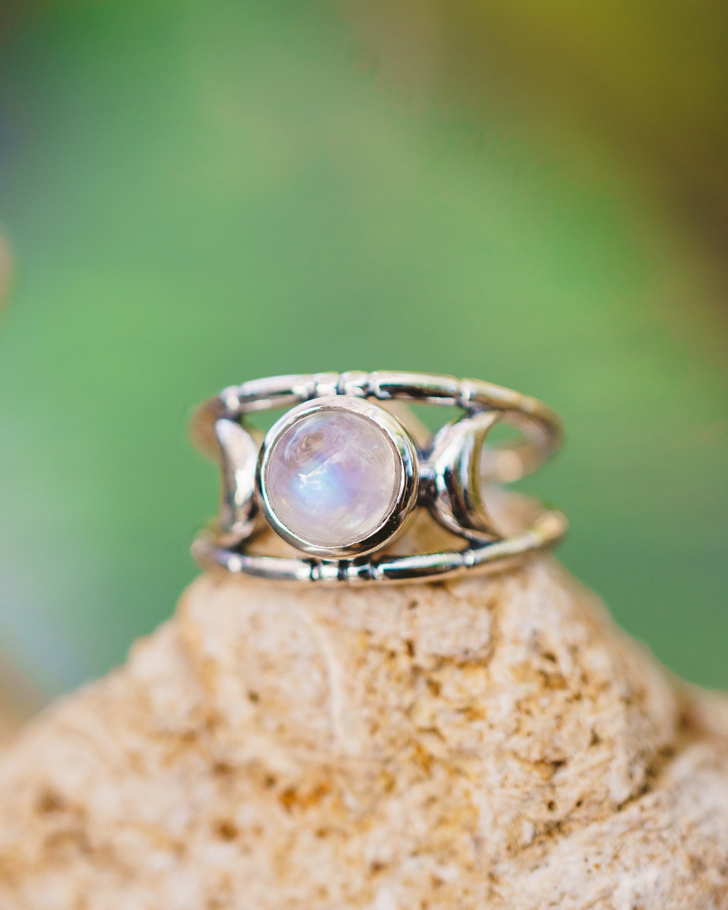 Sterling Silver Labradorite & Moonstone Moon Rings