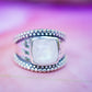 Sterling Silver Square Moonstone Hammered Rings