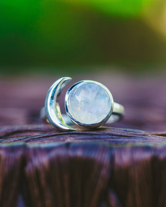 Sterling Silver Moonstone Moon Ring