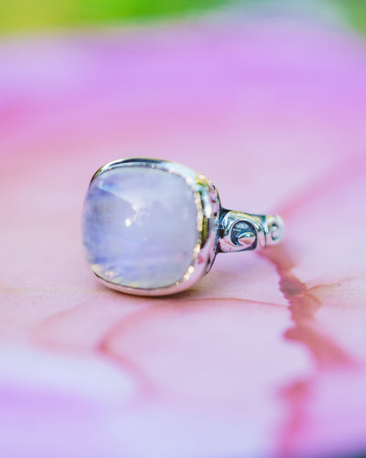 Sterling Silver Square Moonstone Swirl Ring