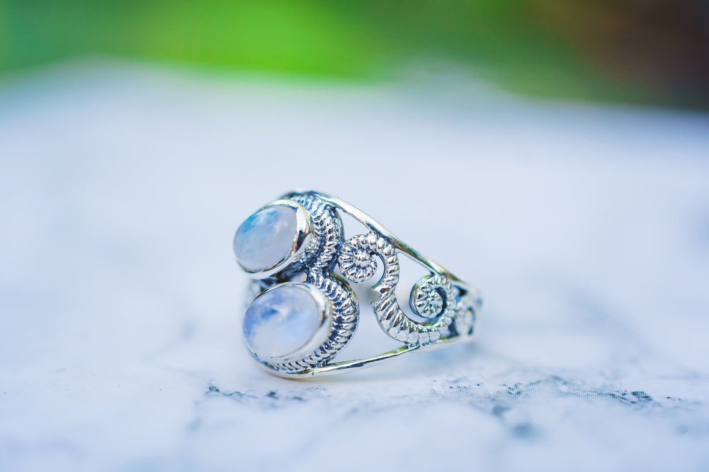 Sterling Silver Labradorite & Moonstone Twist Swirl Rings