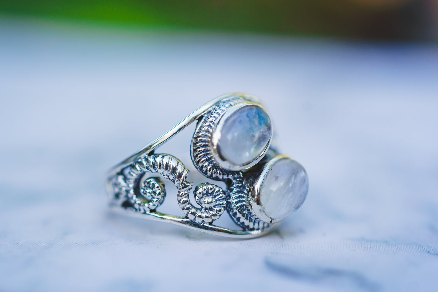 Sterling Silver Labradorite & Moonstone Twist Swirl Rings