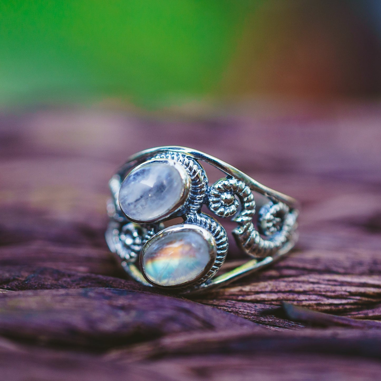 Sterling Silver Labradorite & Moonstone Twist Swirl Rings