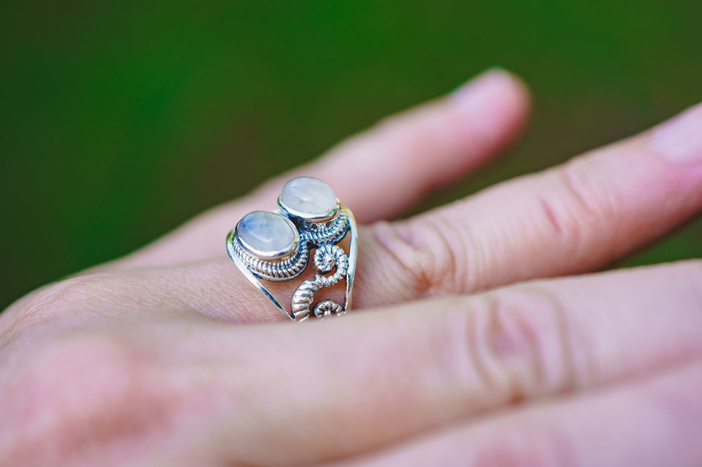 Sterling Silver Labradorite & Moonstone Twist Swirl Rings