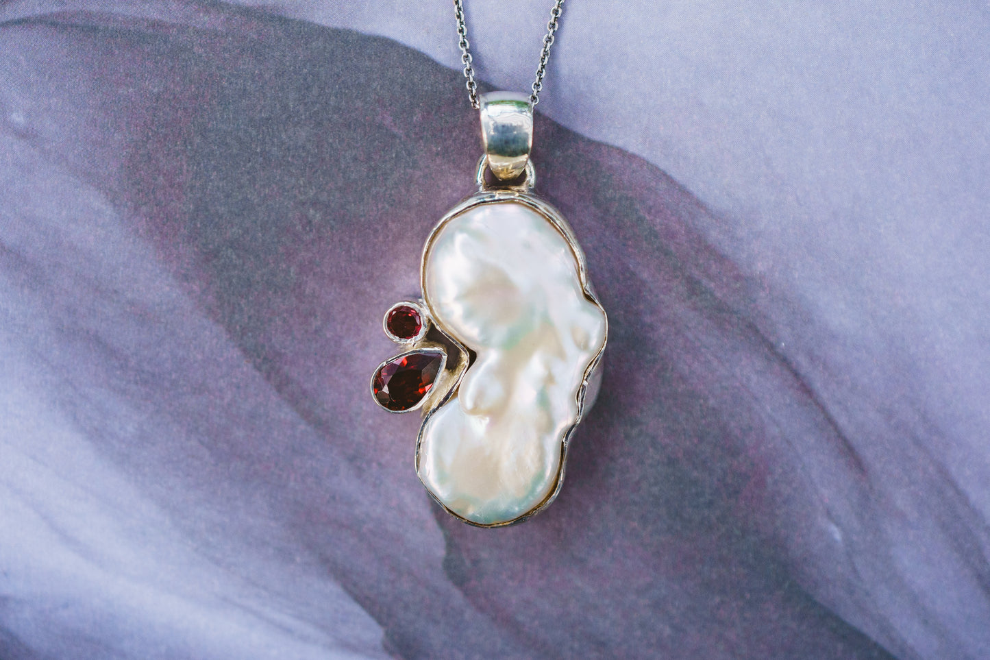 Sterling Silver Pearl & Garnet Pendants