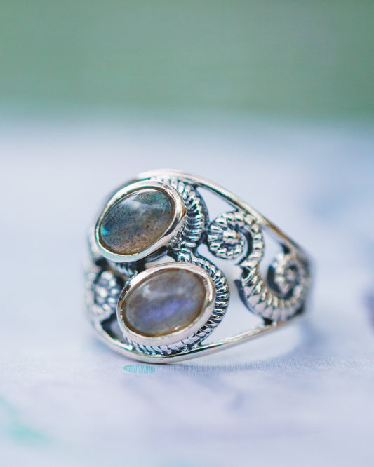 Sterling Silver Labradorite & Moonstone Twist Swirl Rings