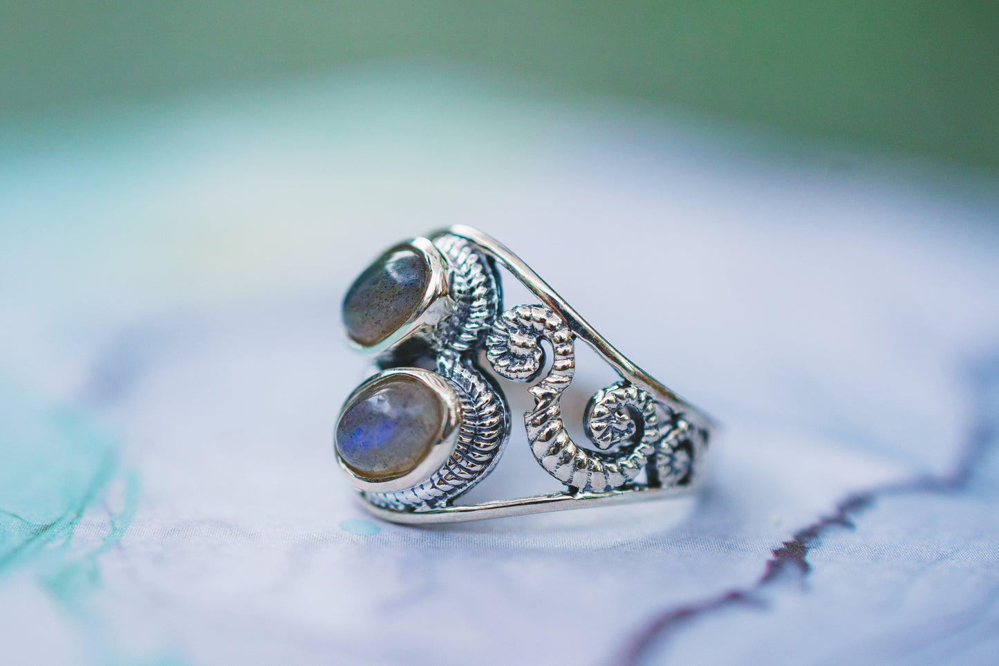 Sterling Silver Labradorite & Moonstone Twist Swirl Rings