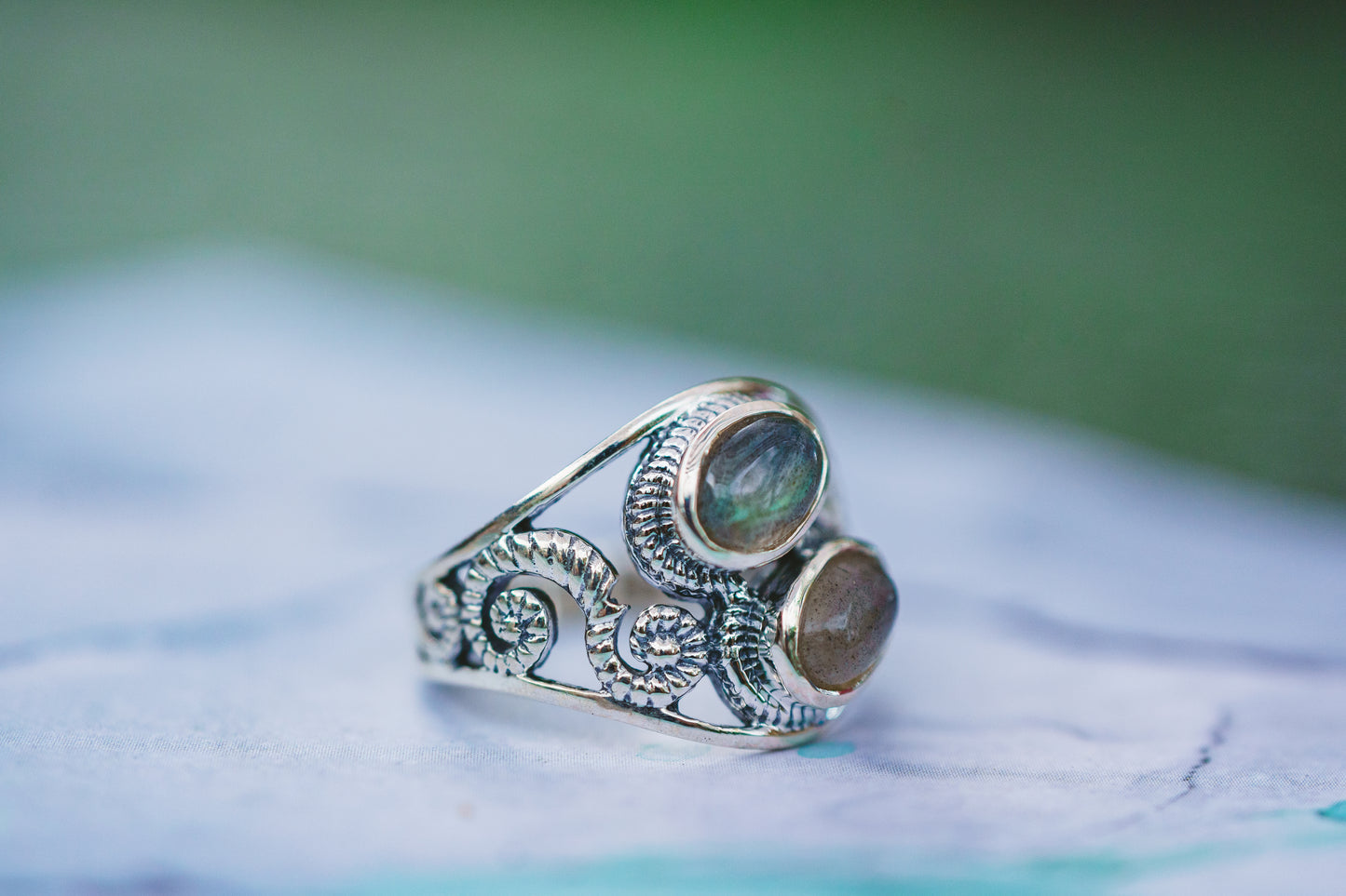 Sterling Silver Labradorite & Moonstone Twist Swirl Rings