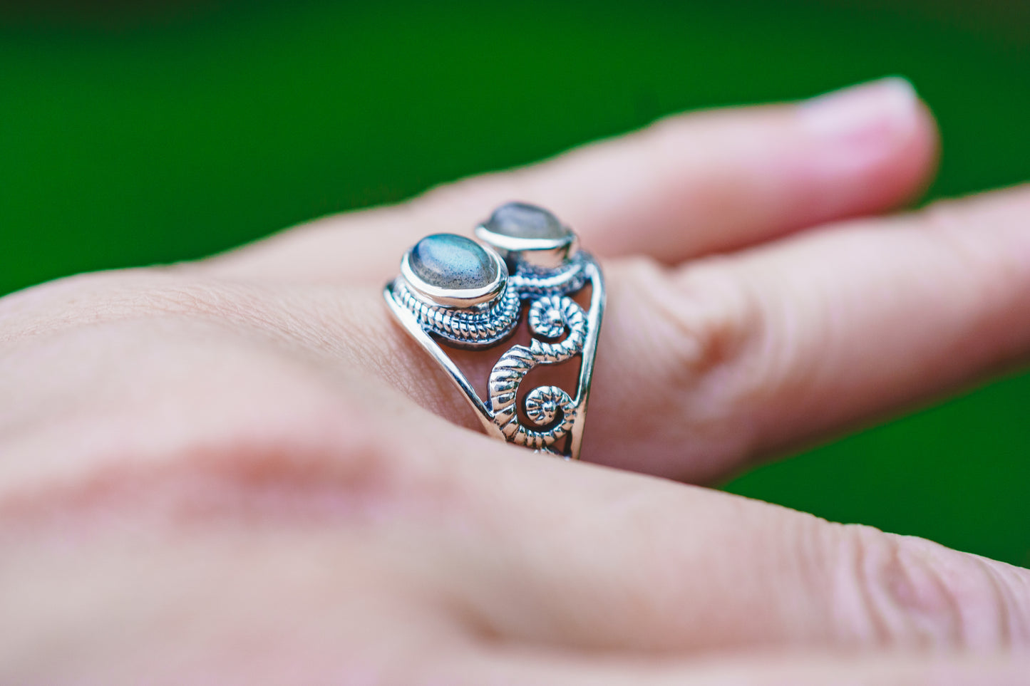 Sterling Silver Labradorite & Moonstone Twist Swirl Rings