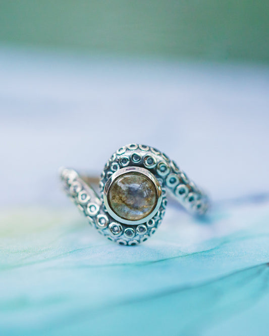 Sterling Silver Labradorite Octopus Ring