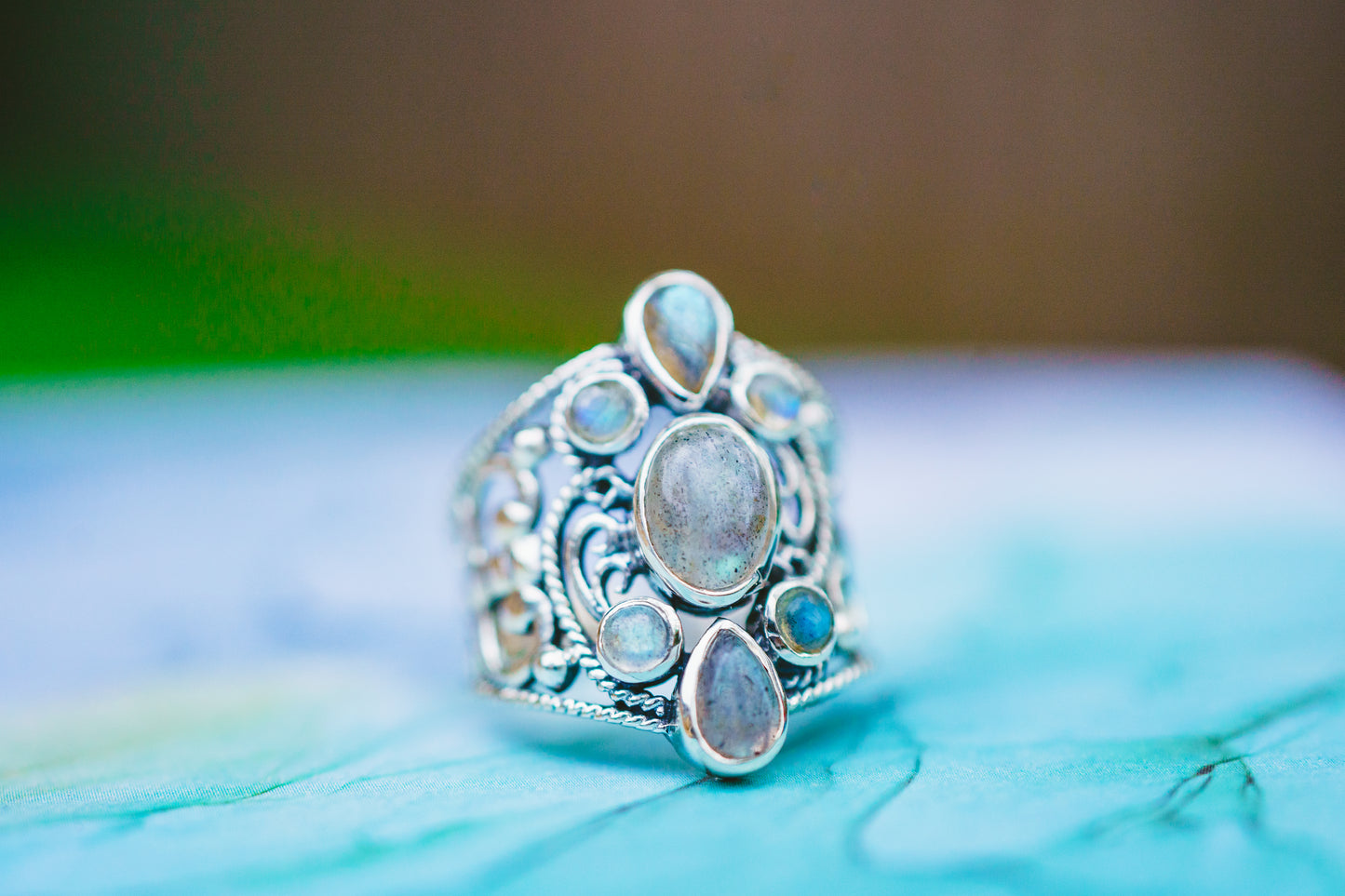 Sterling Silver Large Labradorite Ring