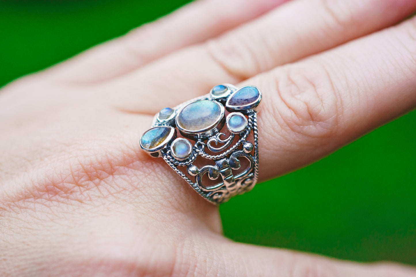 Sterling Silver Large Labradorite Ring