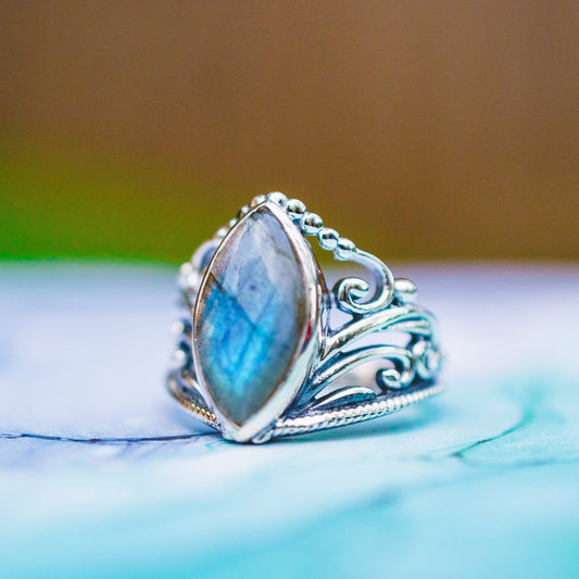 Sterling Silver Marquise Cut Labradorite Ring