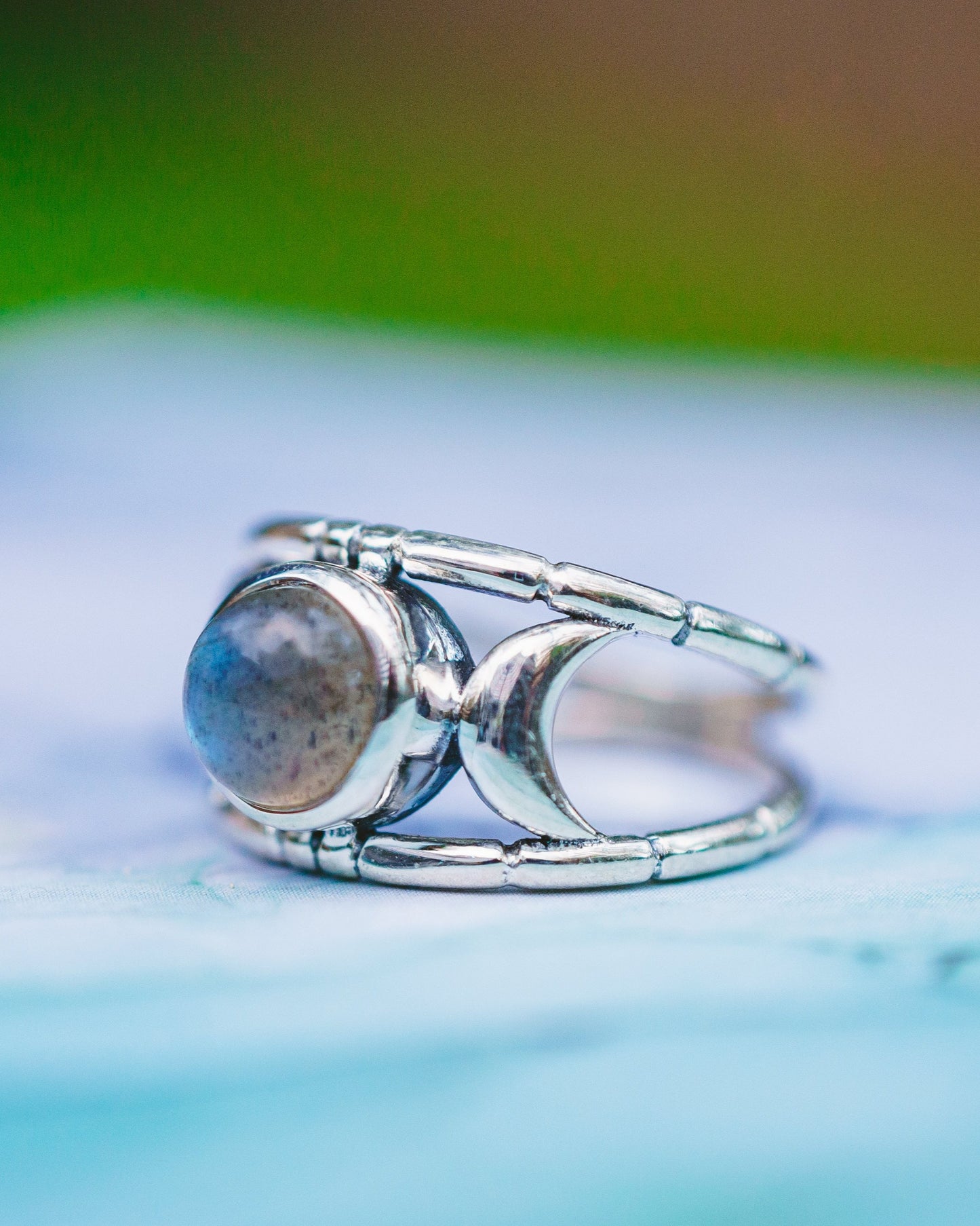 Sterling Silver Labradorite & Moonstone Moon Rings