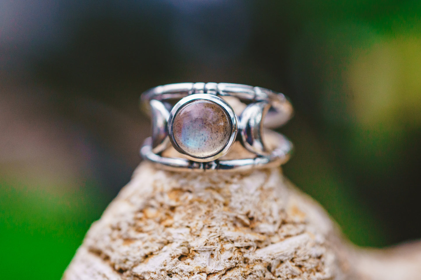 Sterling Silver Labradorite & Moonstone Moon Rings