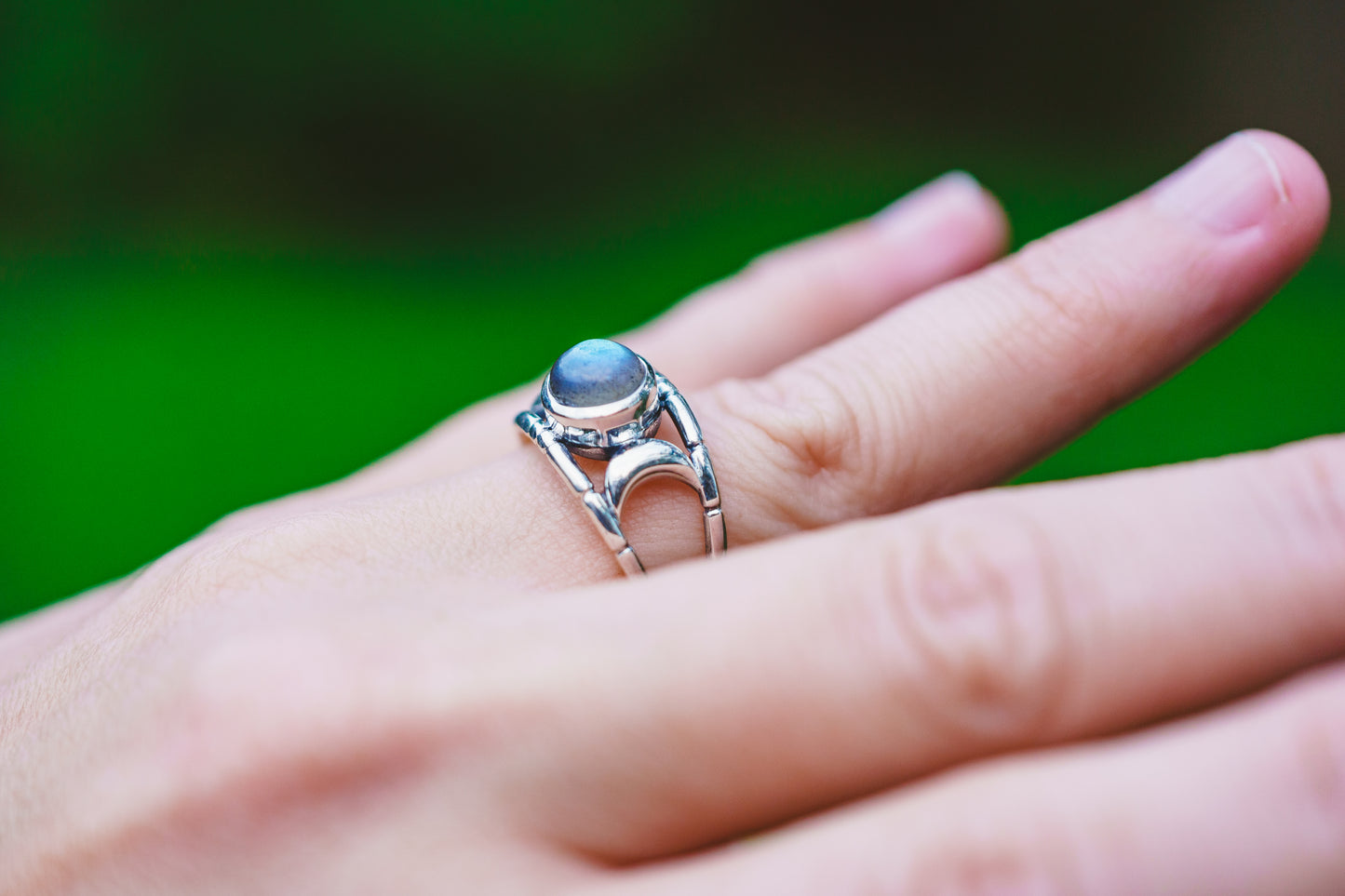 Sterling Silver Labradorite & Moonstone Moon Rings