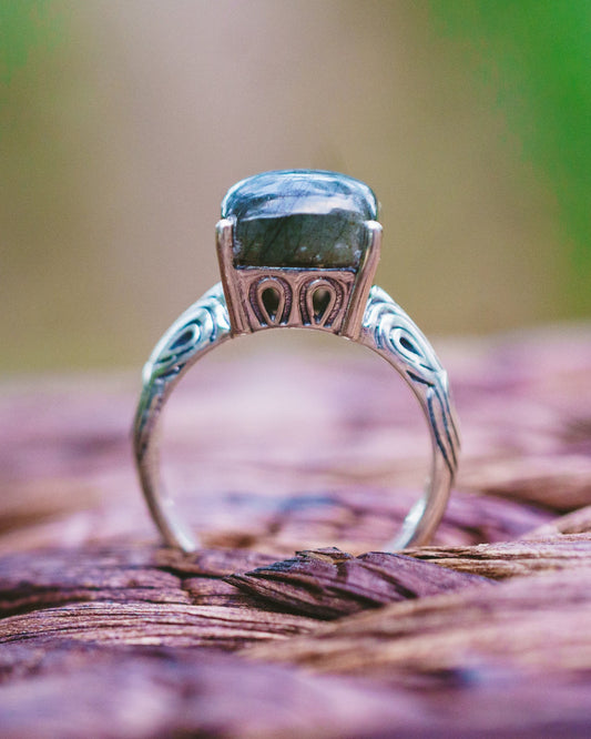 Sterling Silver Square Labradorite Ring