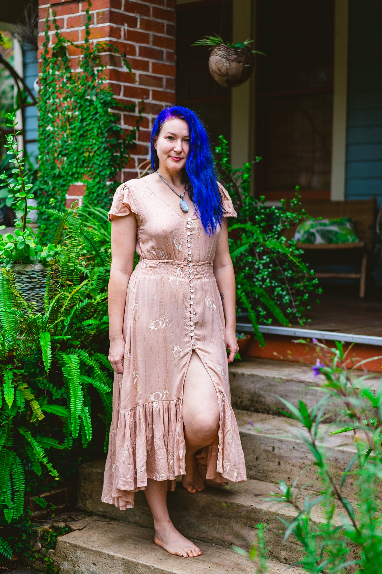 Golden Peacock Button Dress