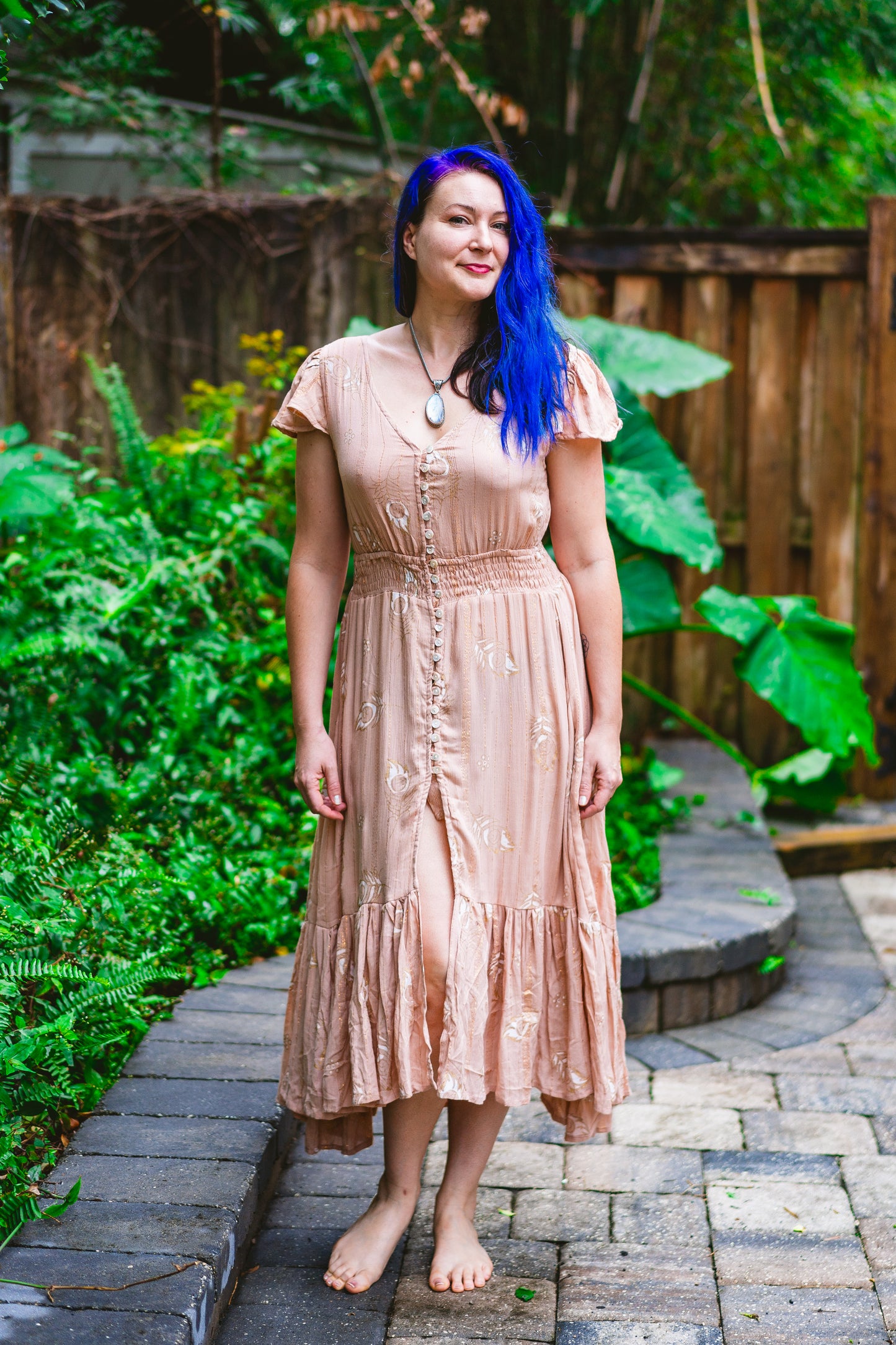 Golden Peacock Button Dress