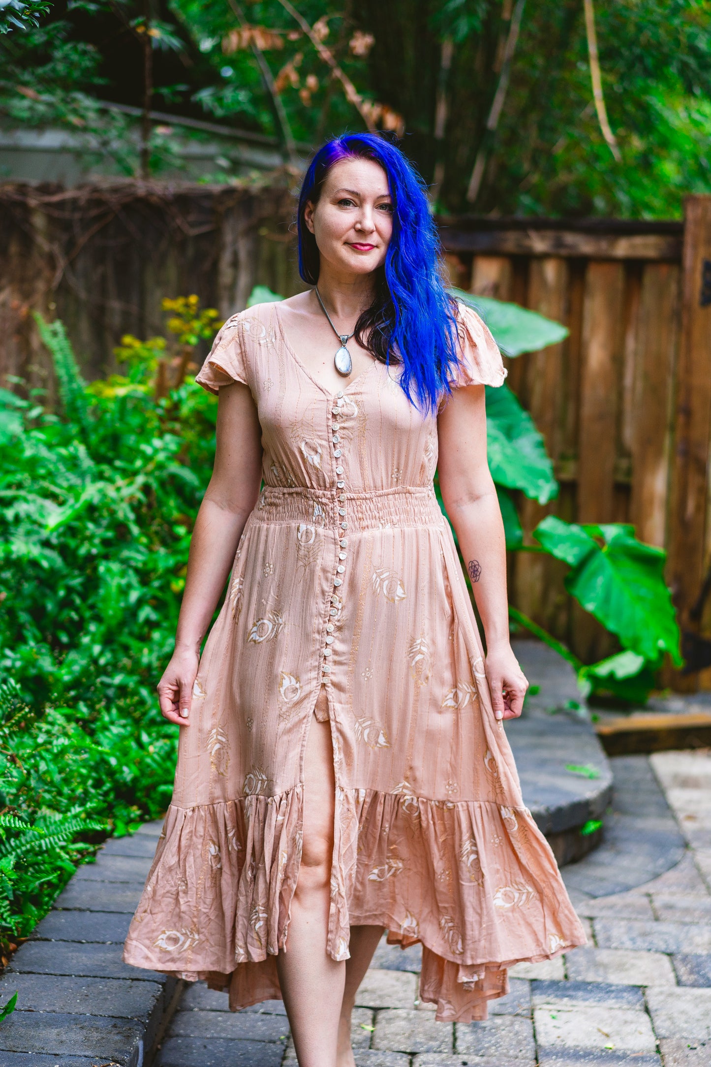 Golden Peacock Button Dress