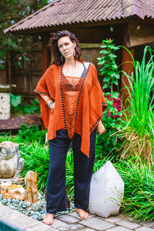 Desert Rose Woven Block Print Poncho