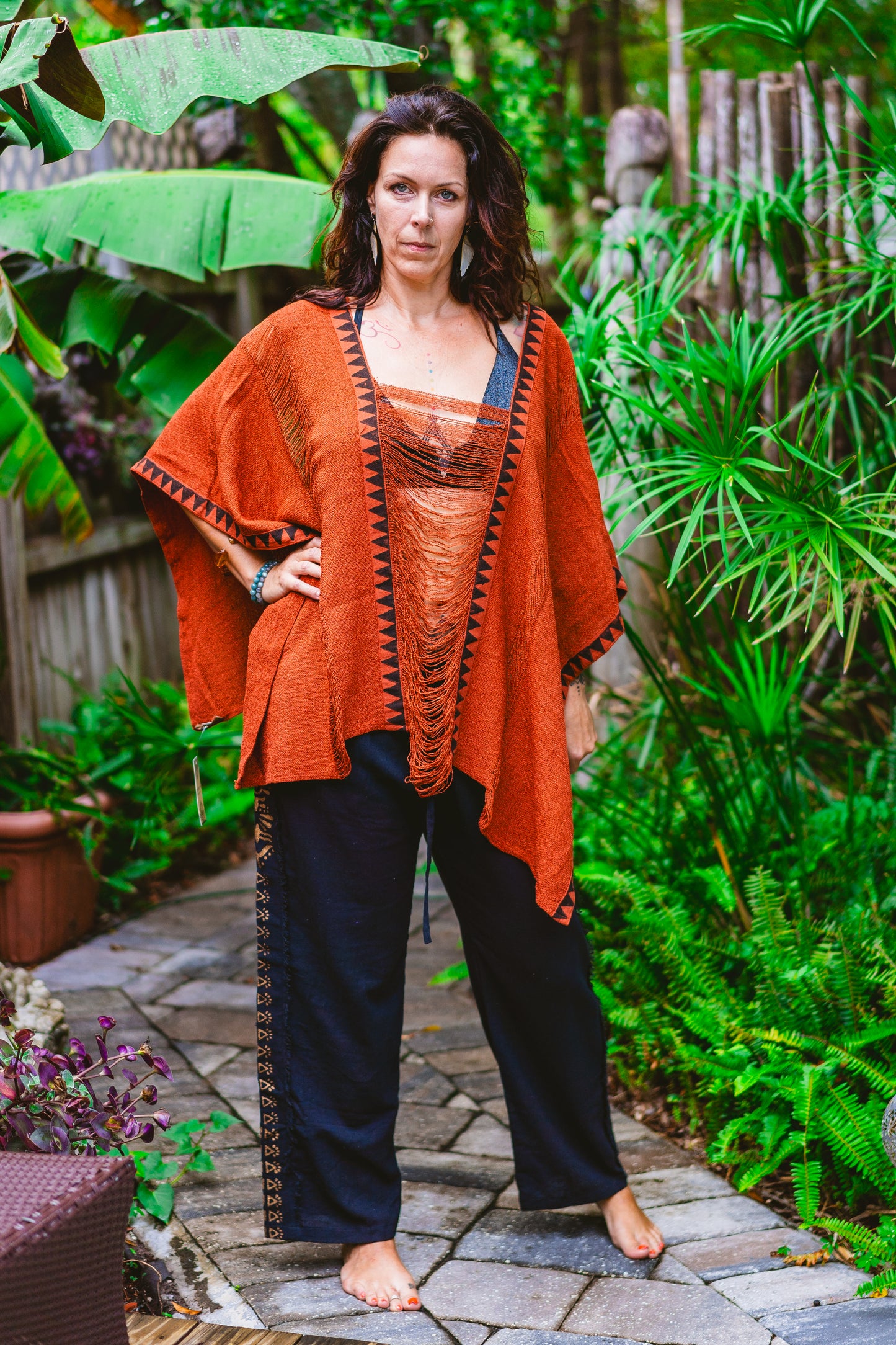 Desert Rose Woven Block Print Poncho