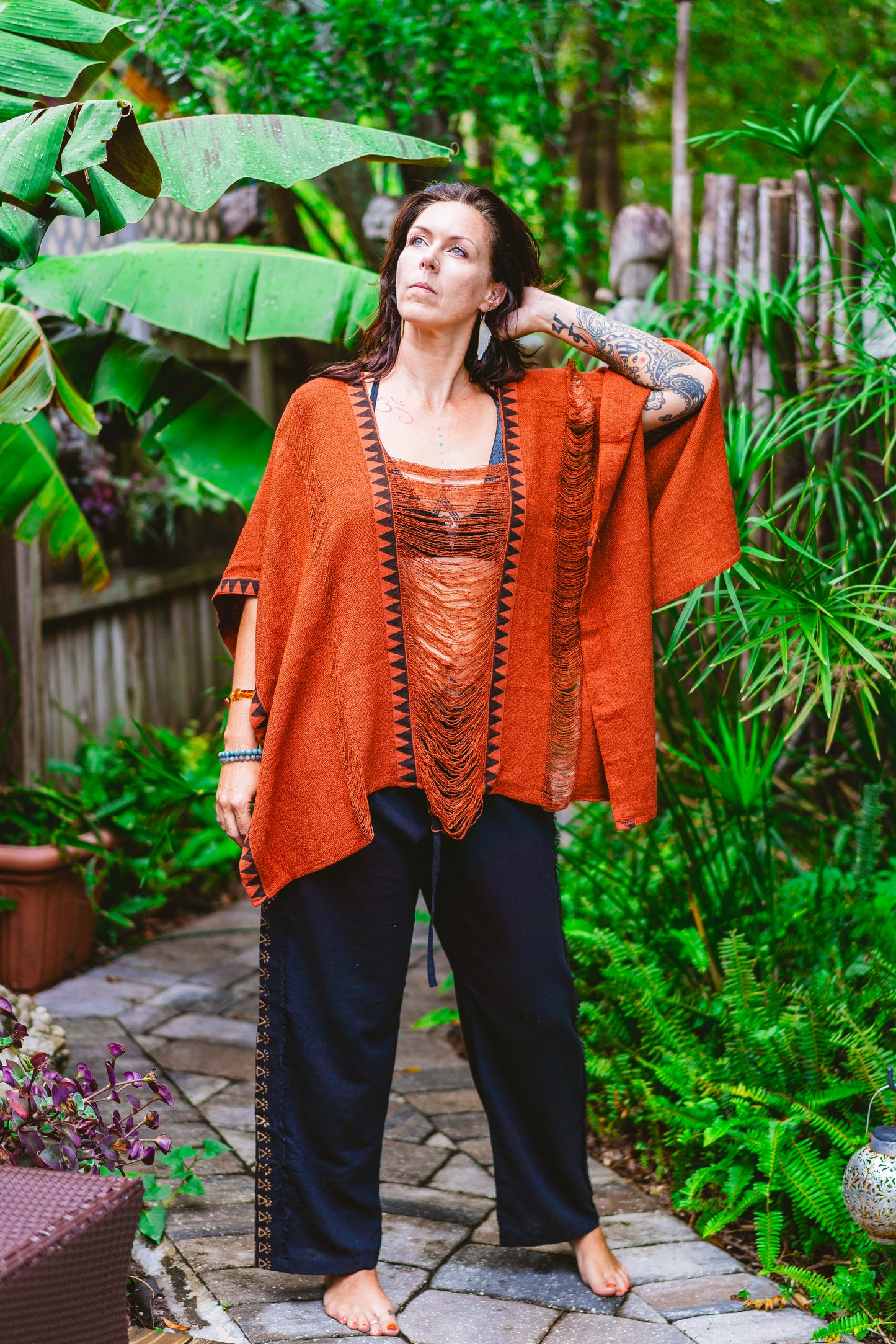 Desert Rose Woven Block Print Poncho