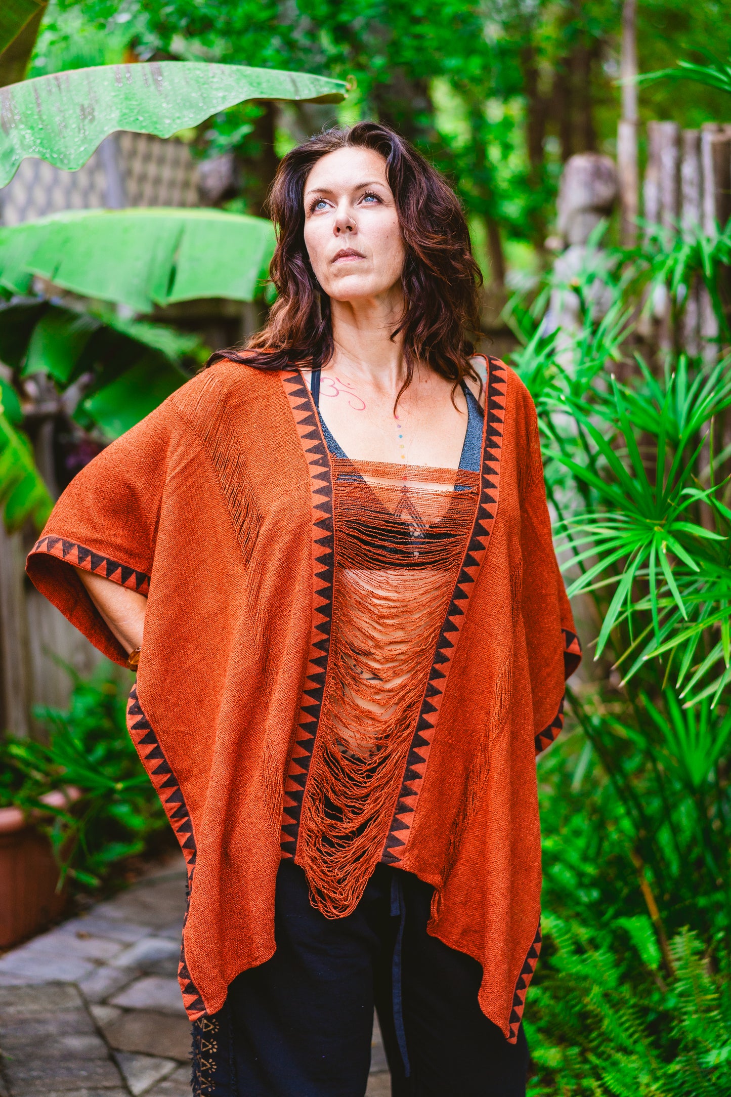 Desert Rose Woven Block Print Poncho