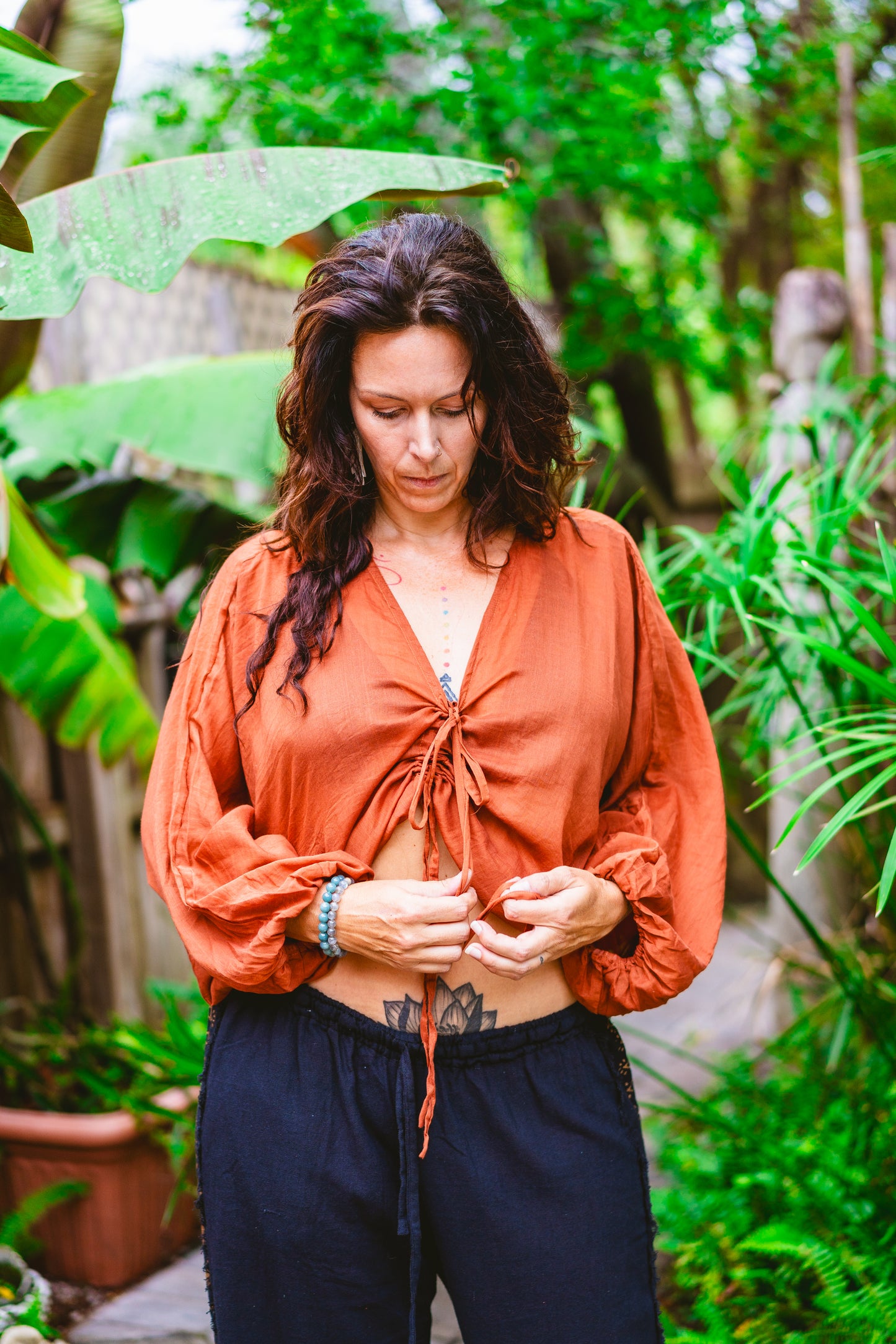 Desert Rose Cotton Drawstring Crop Top