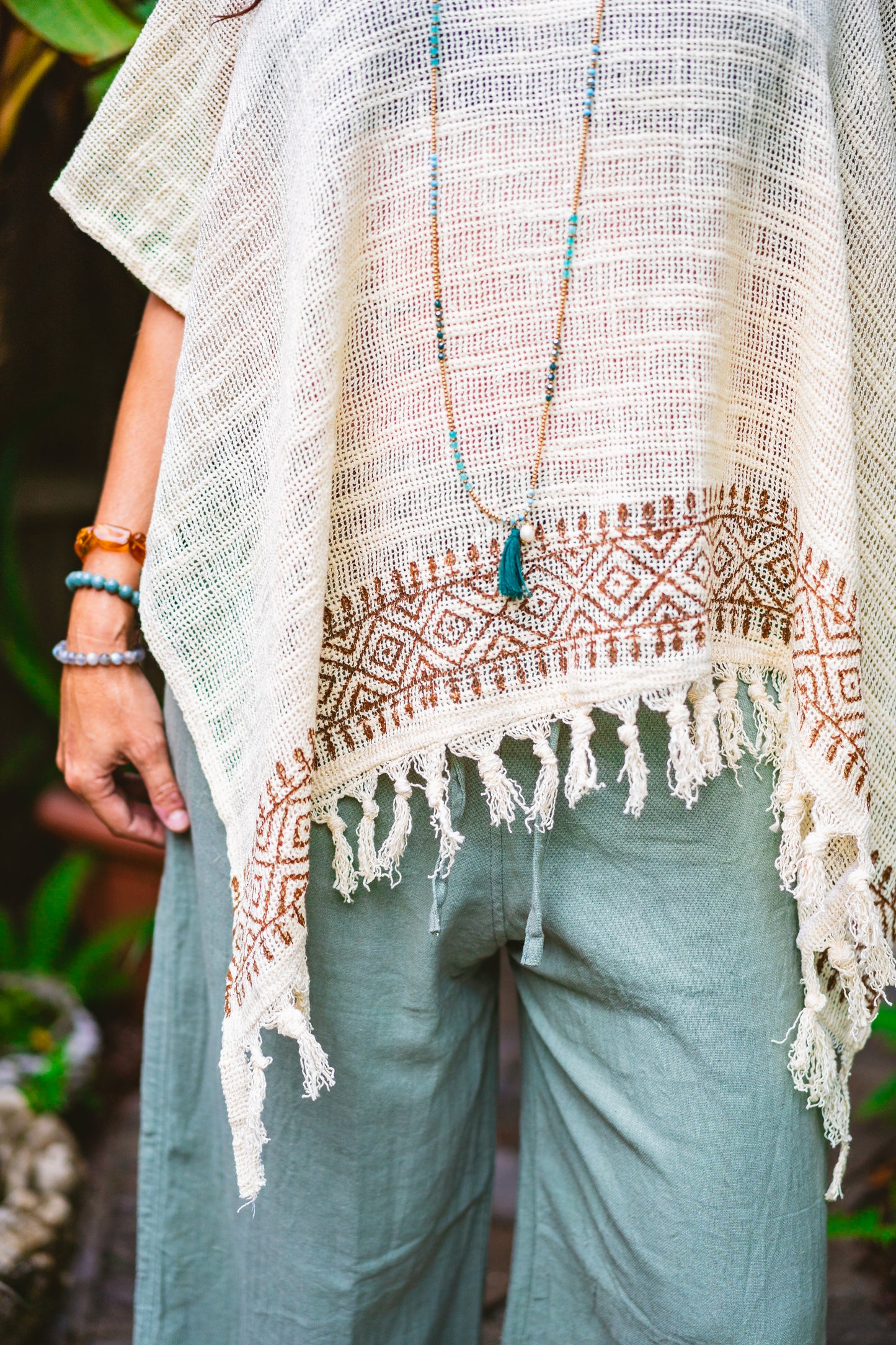 Desert Rose Mesh Block Print Poncho