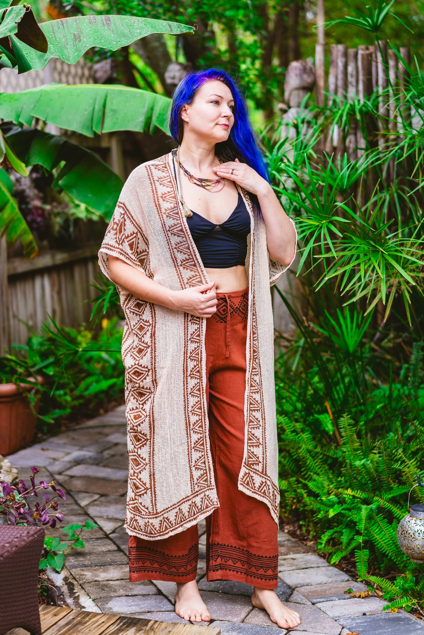 Desert Rose Woven Block Print Kimono