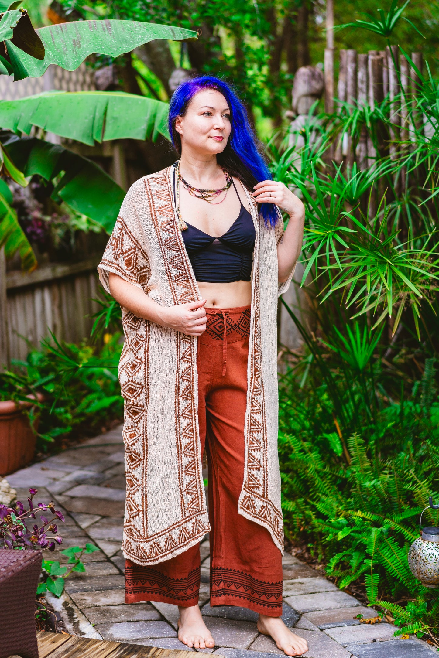 Desert Rose Woven Block Print Kimono