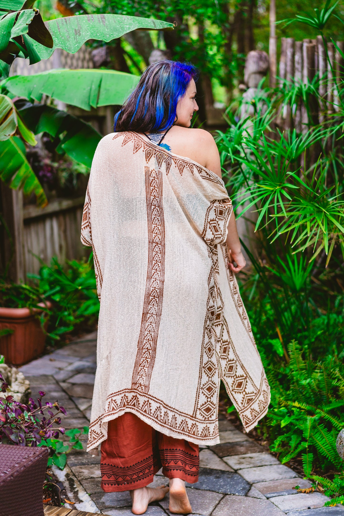 Desert Rose Woven Block Print Kimono