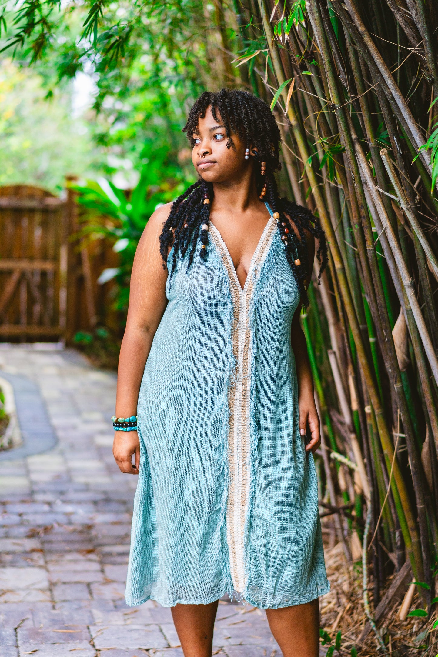 Desert Rose Woven Mesh Block Print Dress