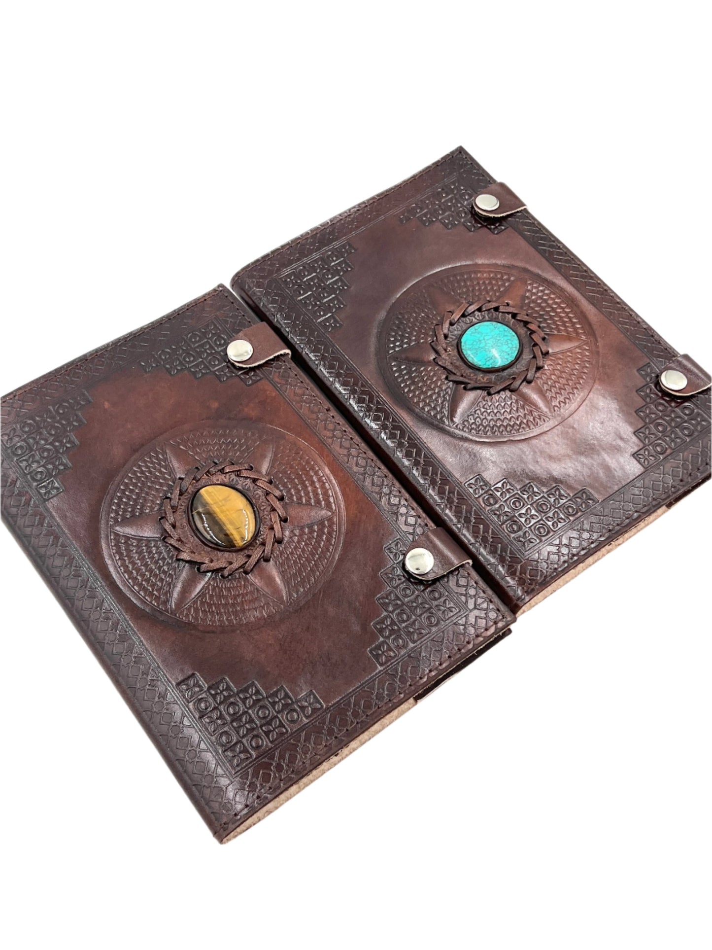 Camel Leather Gemstone Journal | Spiked Mandala | 9" x 6" x 1/2"