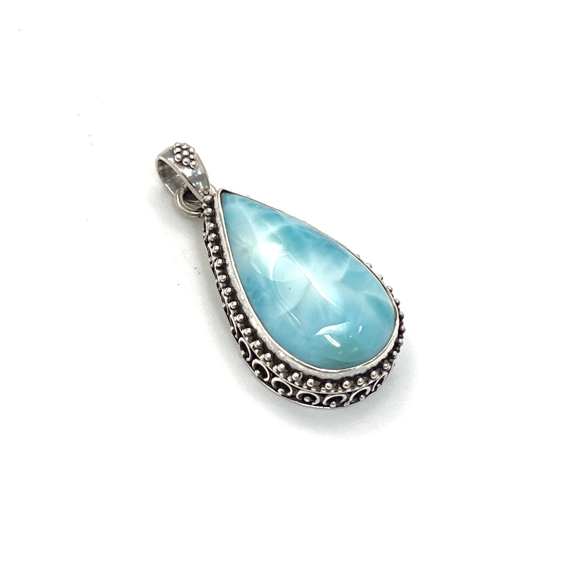 Sterling Silver Beaded Larimar Teardrop Pendants