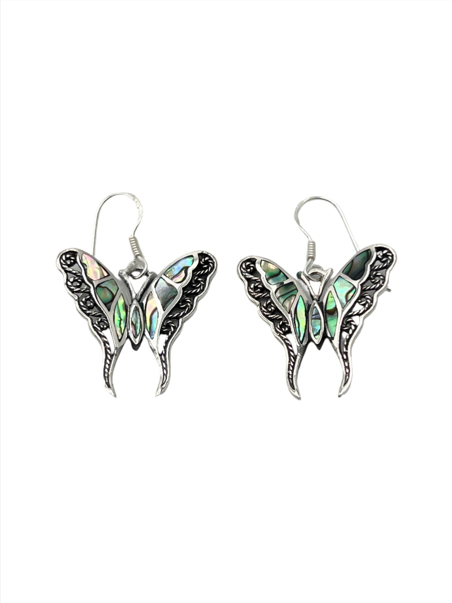 Sterling Silver Shell Filigree Butterfly Earrings