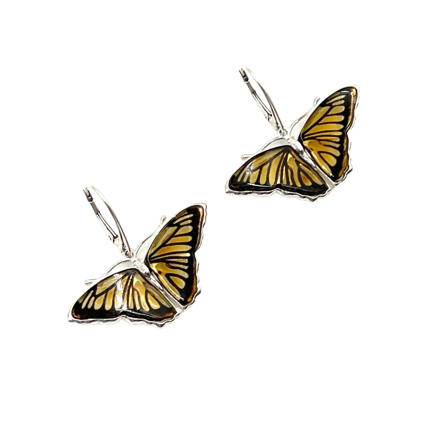 Sterling Silver Amber Butterfly Earrings