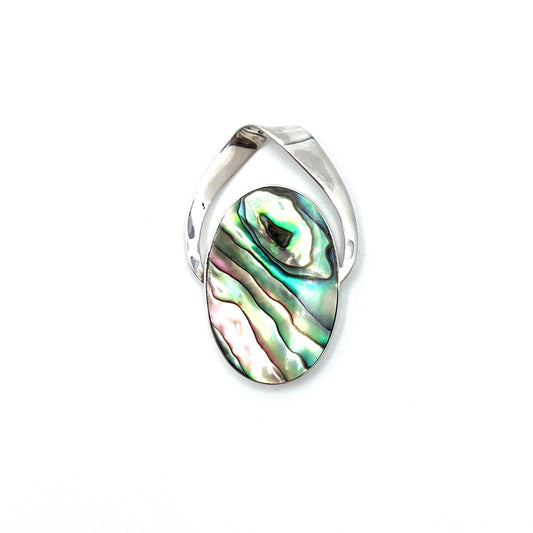 Sterling Silver Ribbon Oval Abalone Pendant