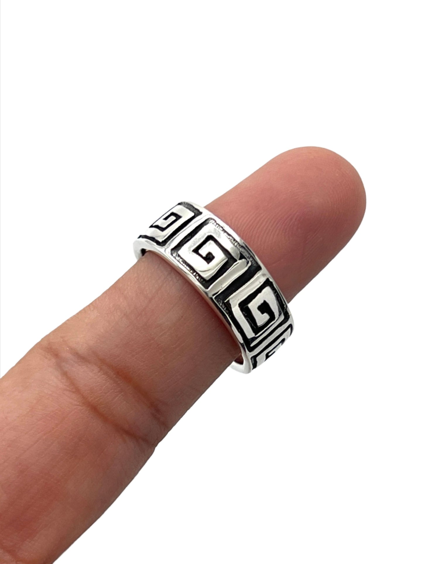 Sterling Silver Greek Meander Wide Ring