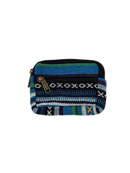 Striped fabric pouch with a zipper on a white background