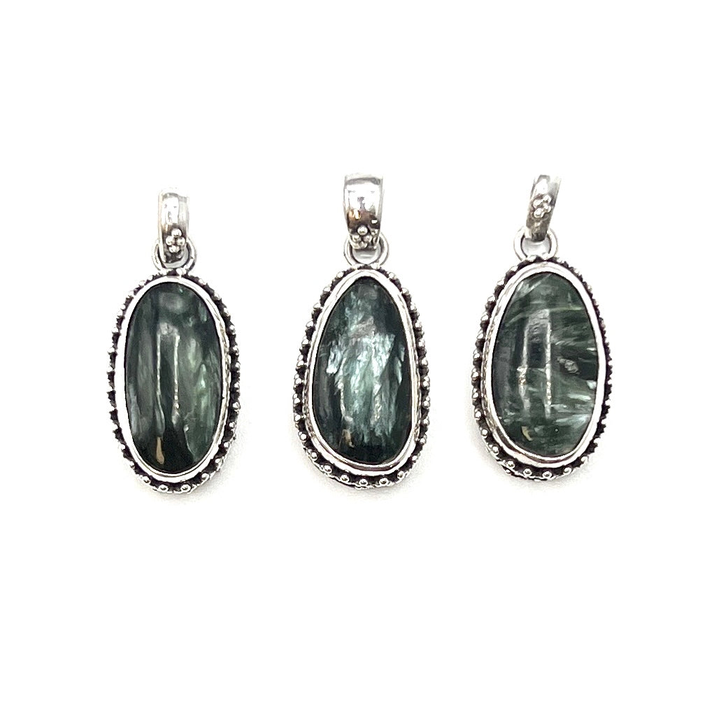 Sterling Silver Beaded Seraphinite Pendants