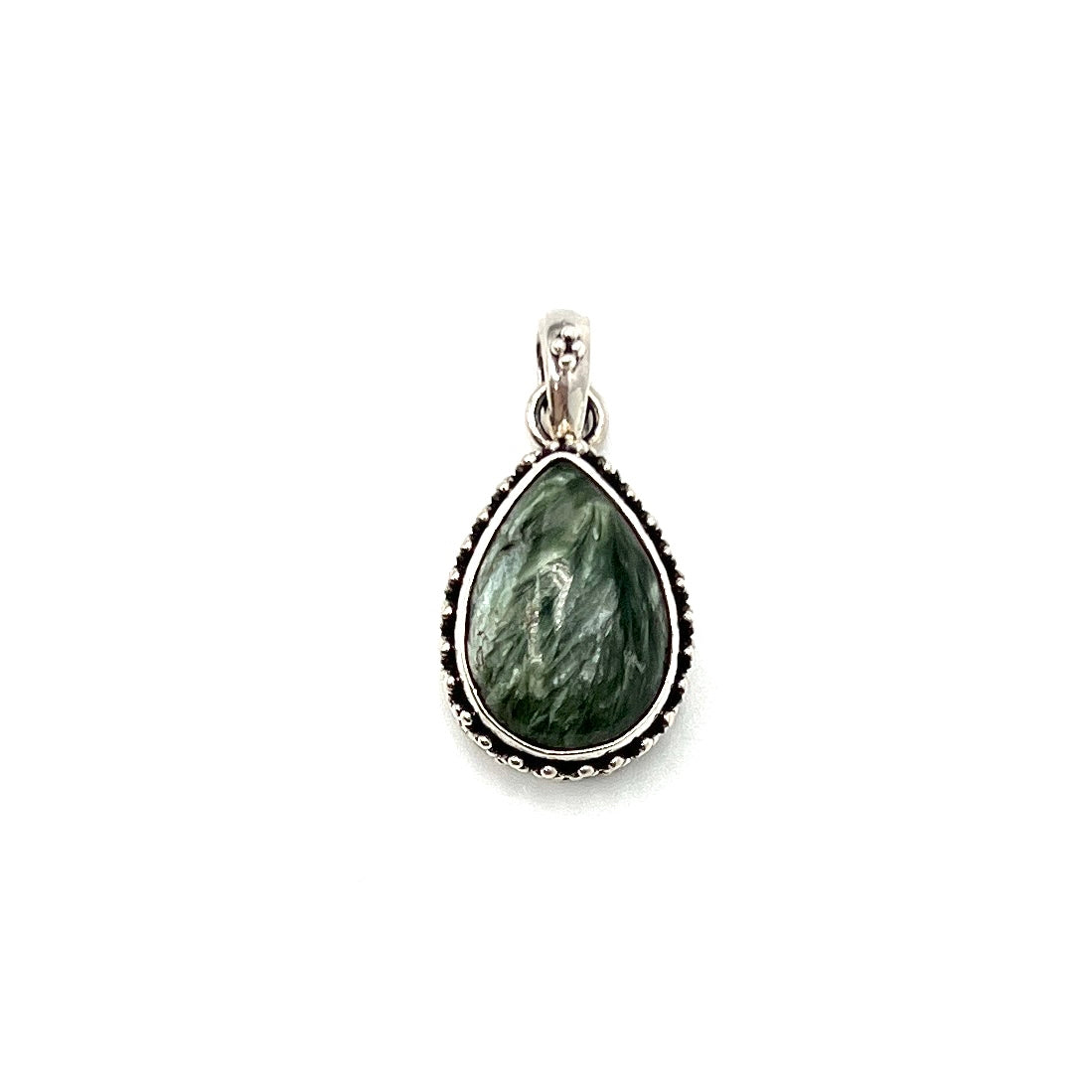 Sterling Silver Beaded Seraphinite Teardrop Pendants