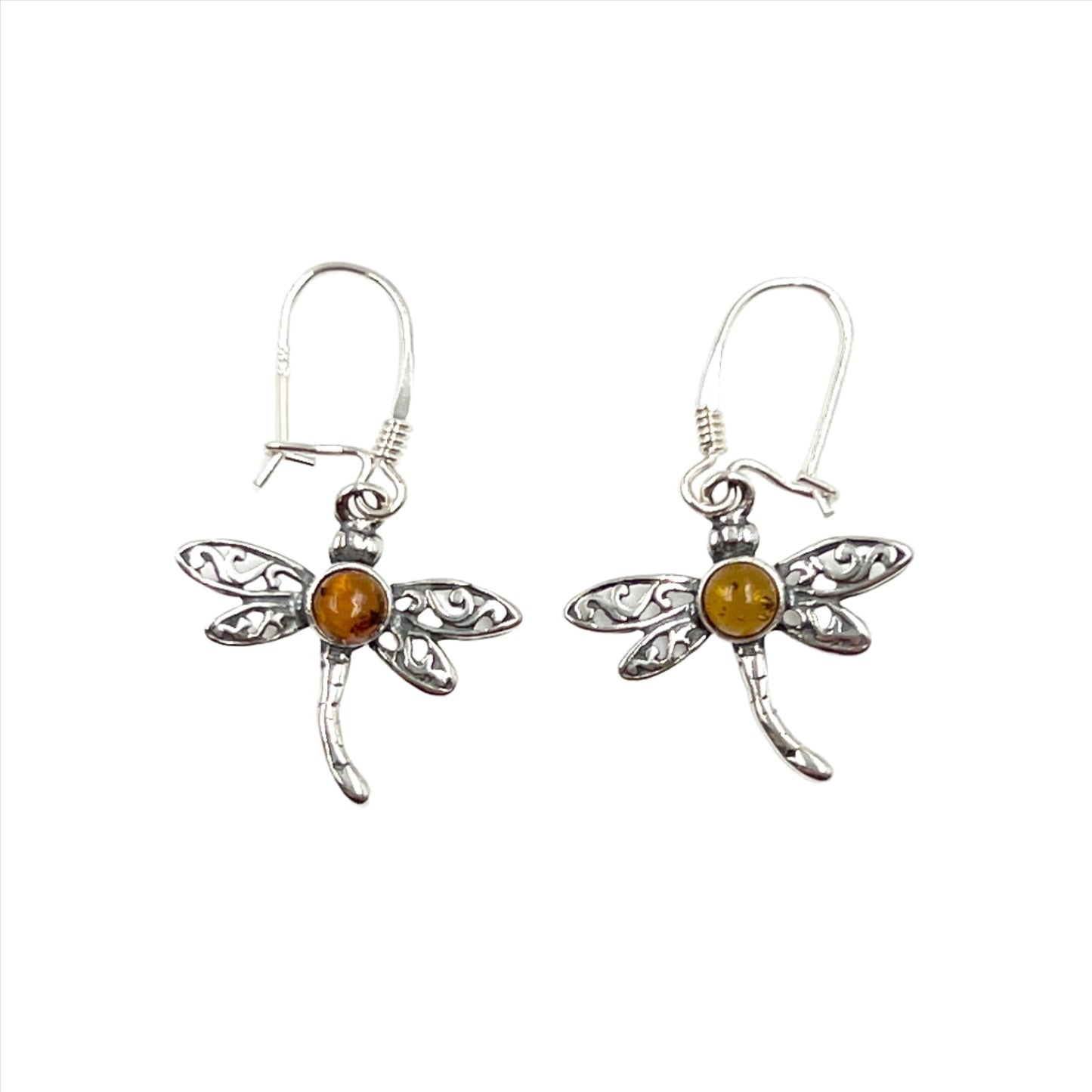 Sterling Silver Amber Bug Earrings