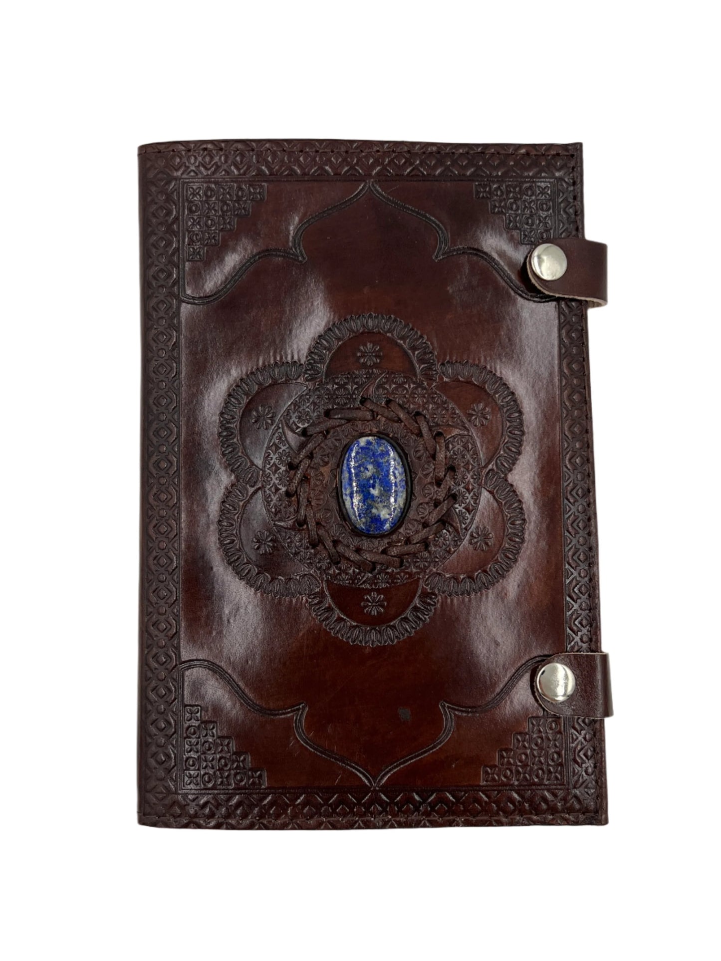 Camel Leather Gemstone Journal | Framed Flower | 9" x 6" x 1/2"