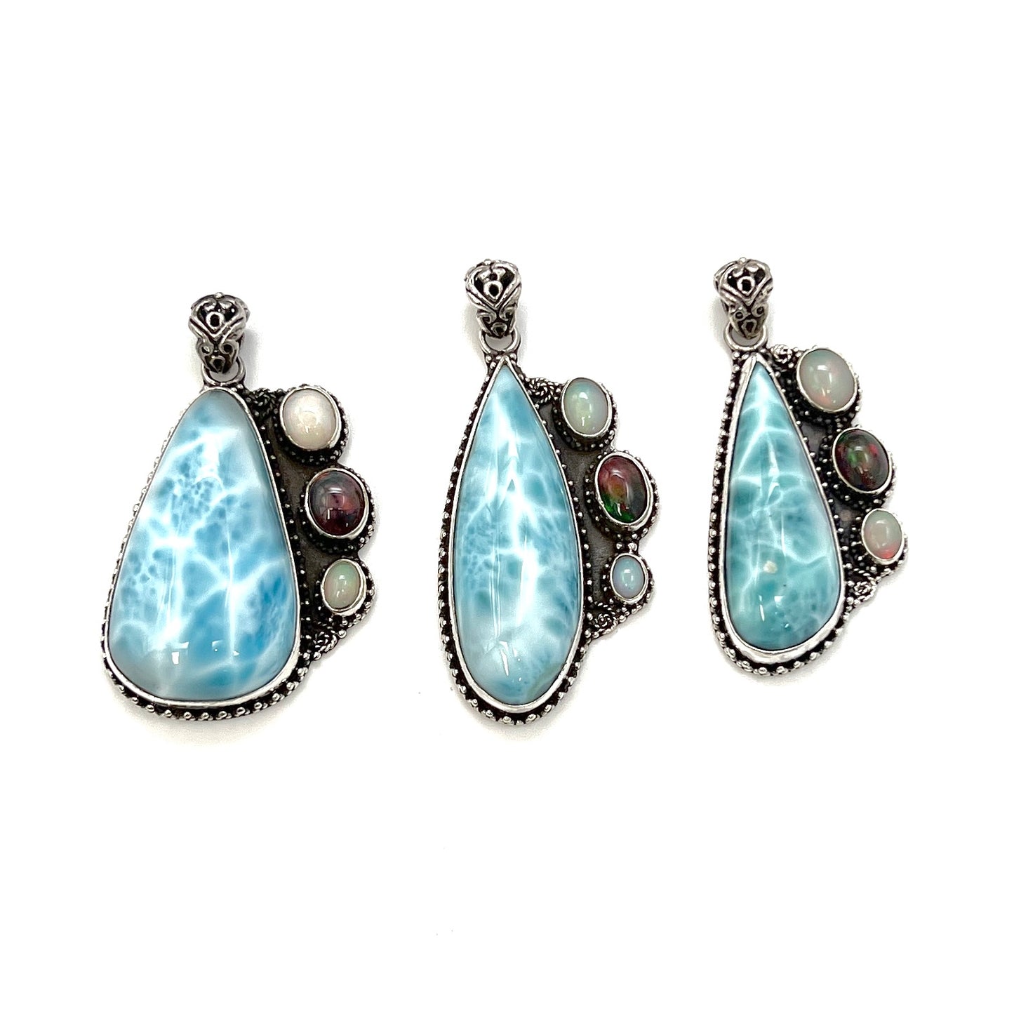 Sterling Silver Larimar & Triple Opal Pendants