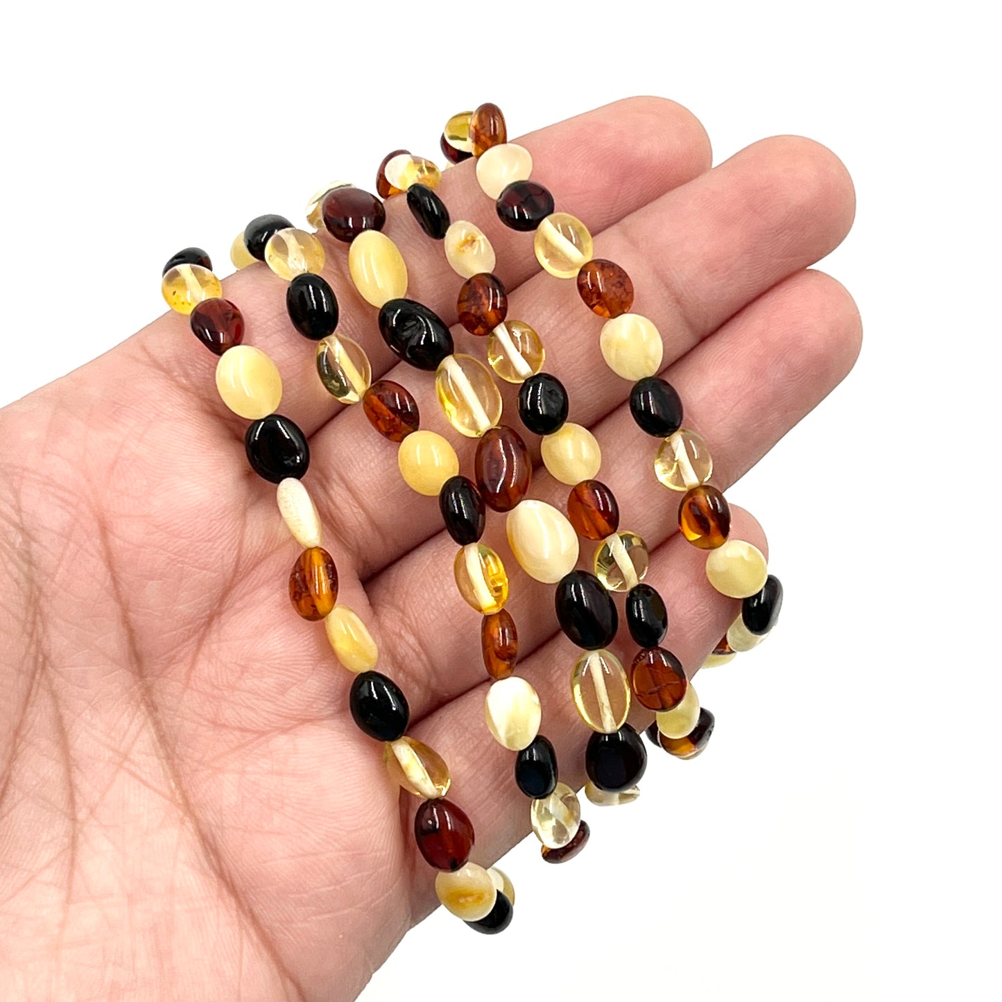 Multi Polished Amber Stretchy Bracelet