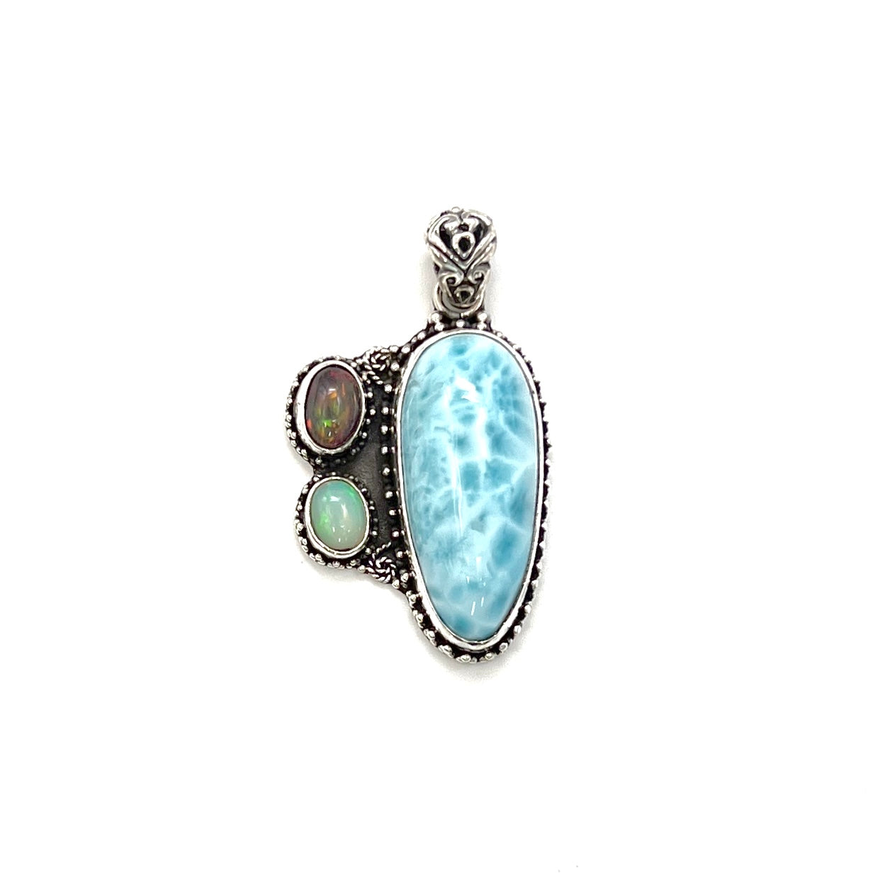 Sterling Silver Larimar & Opal Pendants