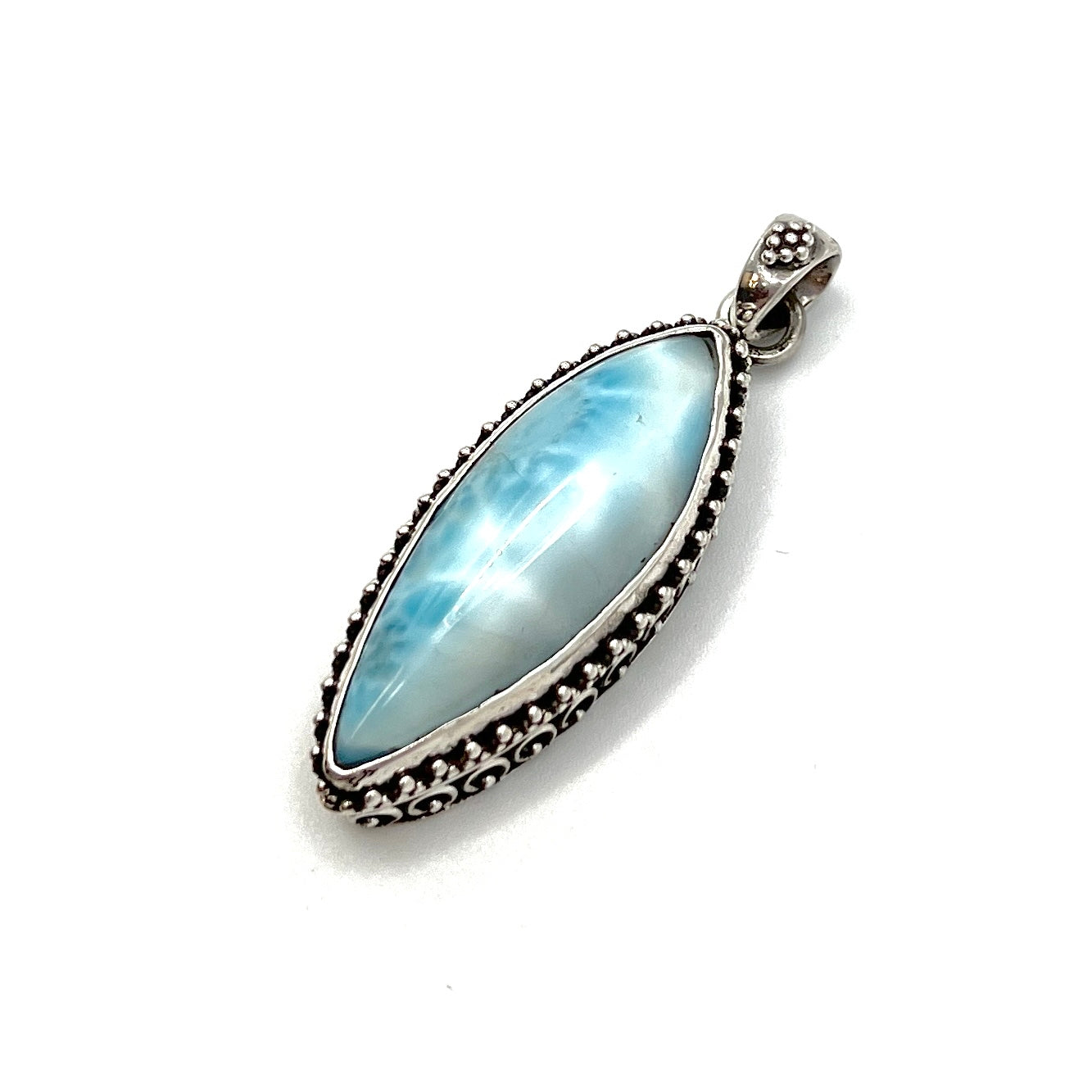 Sterling Silver Beaded Larimar Freeform Pendants