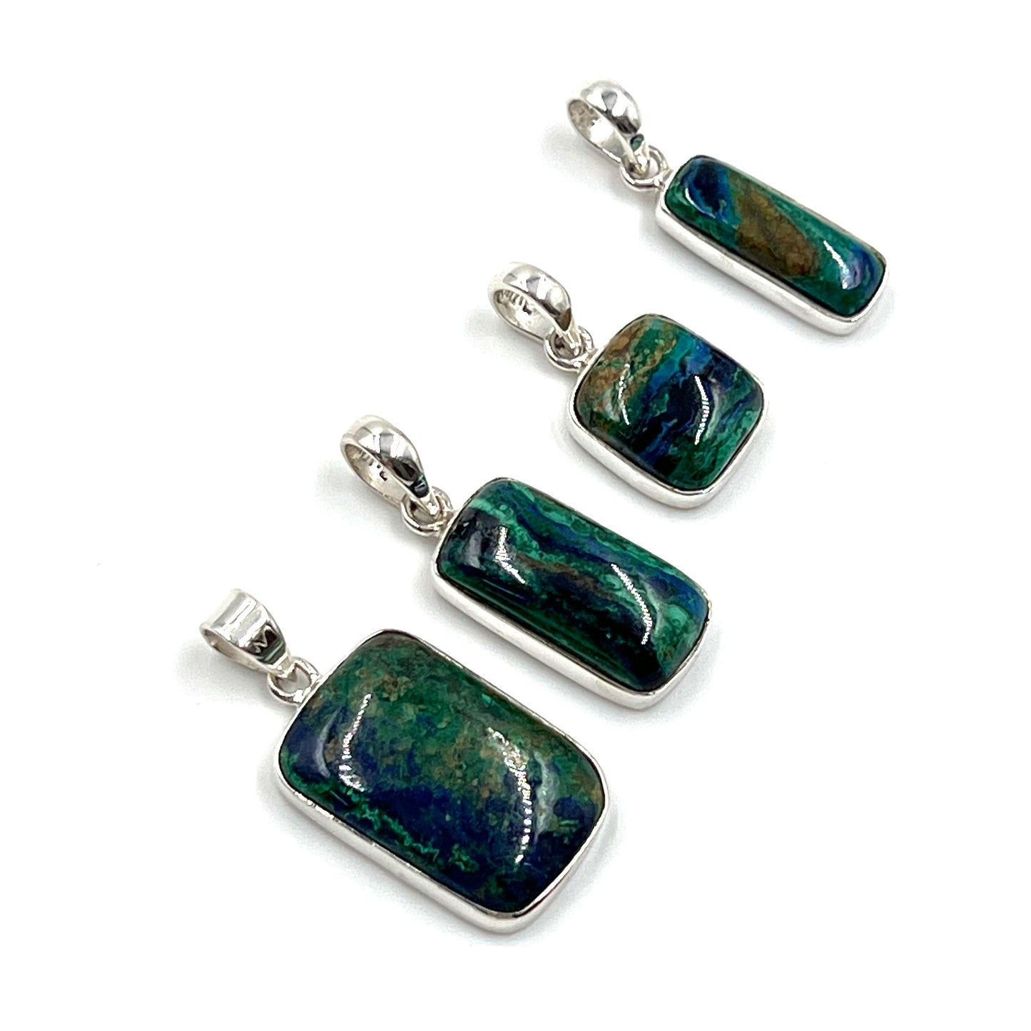 Sterling Silver Azurite Malachite Rectangle Pendants